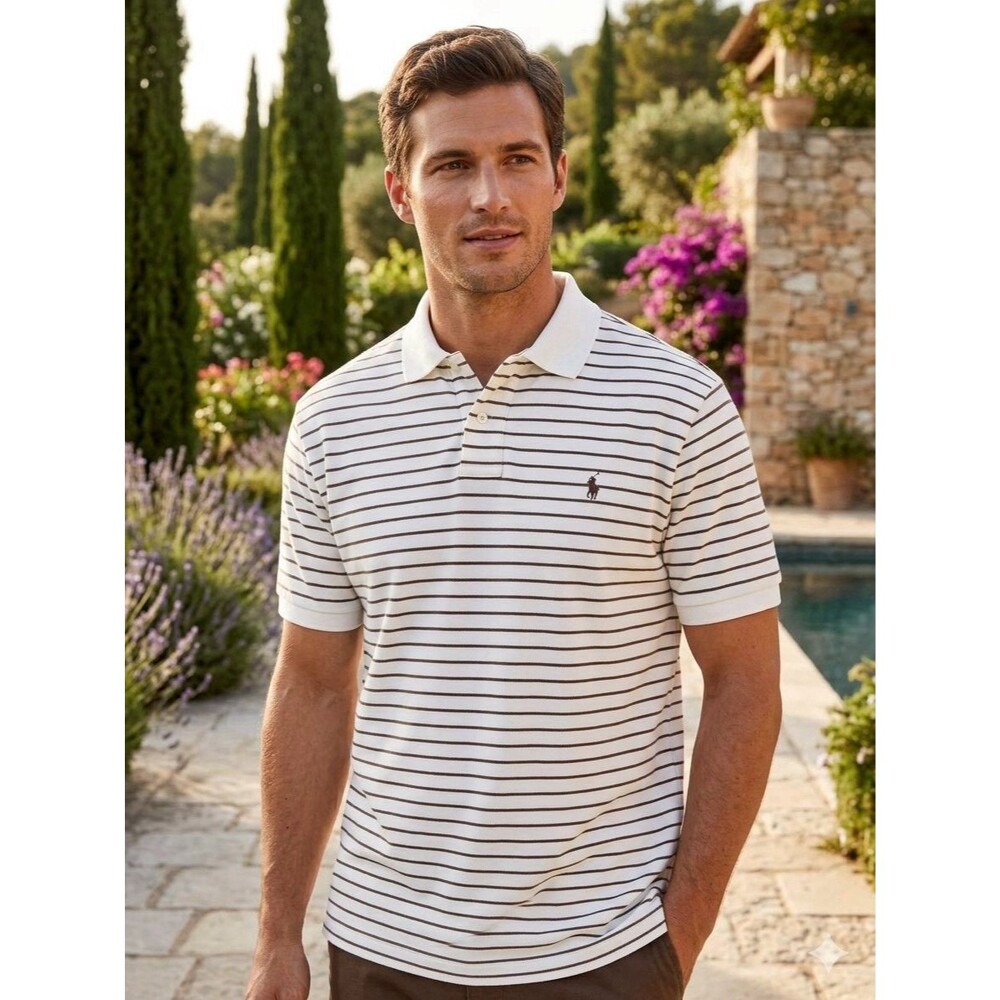 Polo Ralph Lauren Men’s Brown Striped Polo Shirt Size 2XL